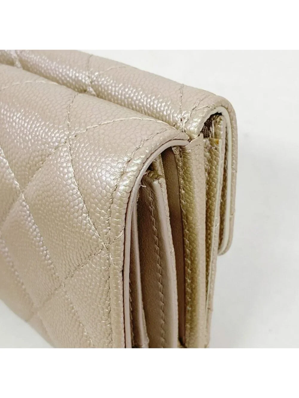 Chanel Trifold Wallet Caviar Leather Metallic Pink Champagne Gold